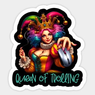 The Queen of Trolling - Whimsical Jester Crown & Computer Mouse Tee Sticker